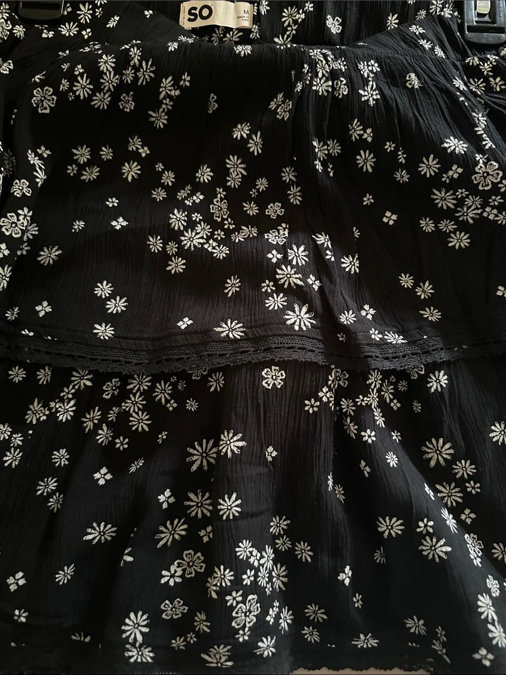 SO Black Floral Tiered Skater Skirt